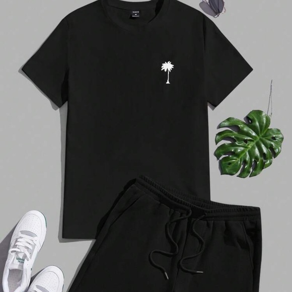Manfinity Other - Manfinity Knitted Crew Neck Short Sleeve T-Shirt And Drawstring Shorts Set